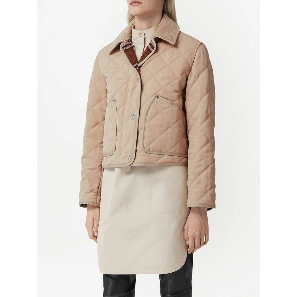 NWOT $1439 BURBERRY Quilted Country Jacket Cropped Long-Sleeve Zip Snap Neutral - Picture 2 of 14
